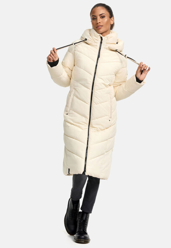 Navahoo Sahnekatzi Damen lange Winter Steppjacke B982 Cream Größe XS - Gr. 34