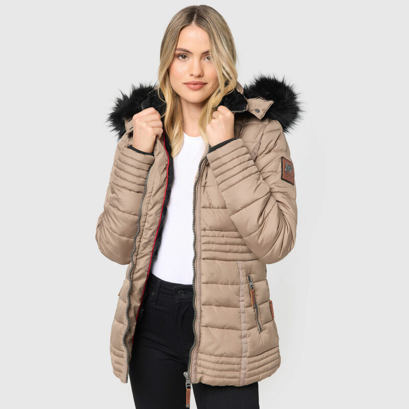 Navahoo Umay Princess Damen Winter Steppjacke mit Fellkragen 900 Taupe Größe XXXL - Gr. 46