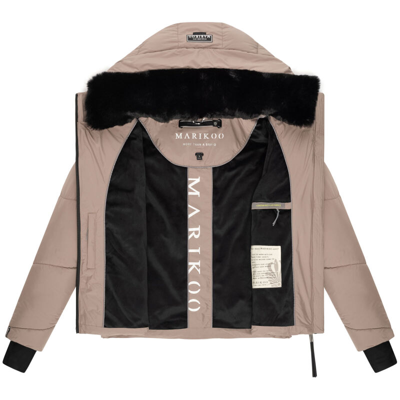MARIKOO Simaraa XVI XS-XXL Winterjas voor dames, warm gewatteerd met bontkraag en (afneembare) capuchon, powder blue, L