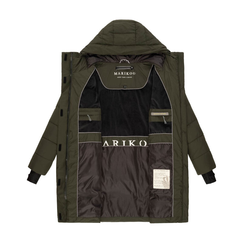 MARIKOO dames wintermantel warme, lange gewatteerde jas met verstelbare capuchon en reflecterende details Kaituu XVI XS-6XL, XXL