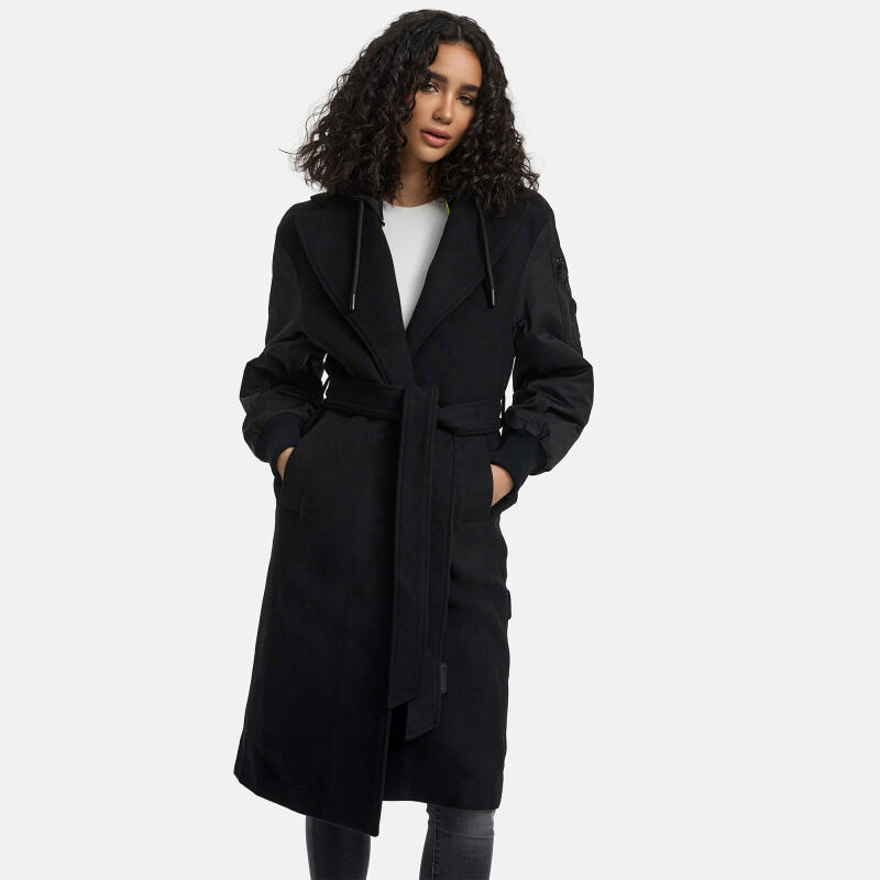 Marikoo Tjadee Damen Winter Wickelmantel N016 Schwarz-Größe XL - Gr. 42