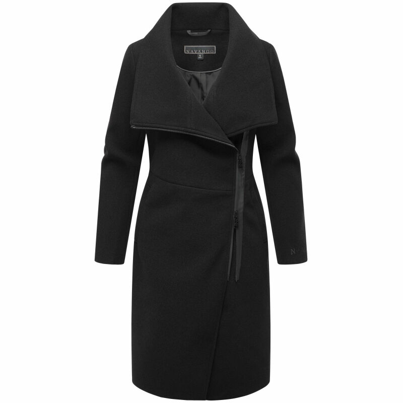 Navahoo Samtrose Damen Mantel mit Stehkragen N051 Schwarz-Größe XS - Gr. 34