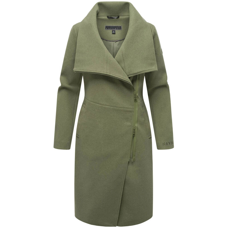 Navahoo Samtrose Damen Mantel mit Stehkragen N051 Olive Leaf-Größe XS - Gr. 34