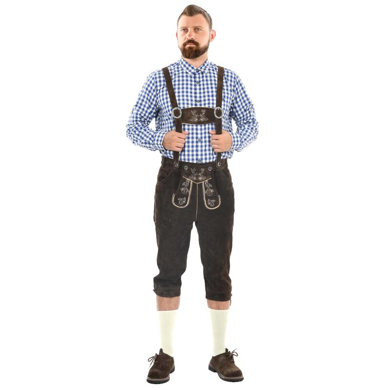 A. Salvarini Herren Trachten Lederhose Kniebundlederhose AS450 Dunkelbraun-Gr. 50