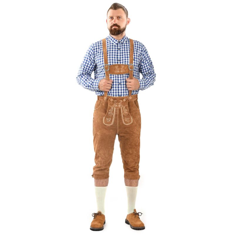A. Salvarini Herren Trachten Lederhose Kniebundlederhose AS450 Hellbraun-Gr. 52