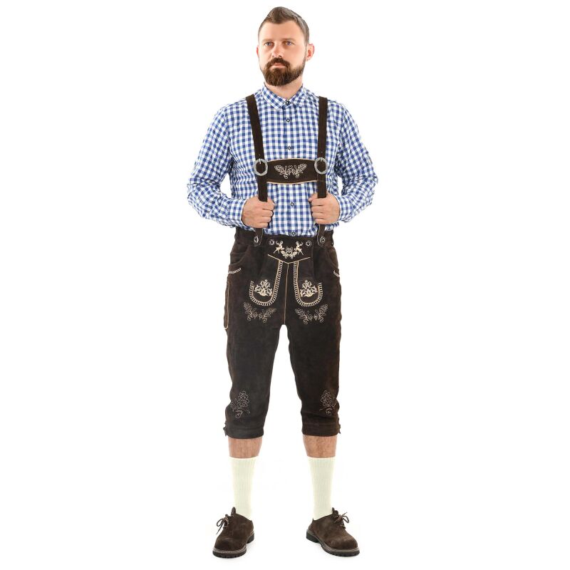 A. Salvarini Herren Trachten Lederhose Kniebundlederhose AS452 Dunkelbraun-Gr. 48