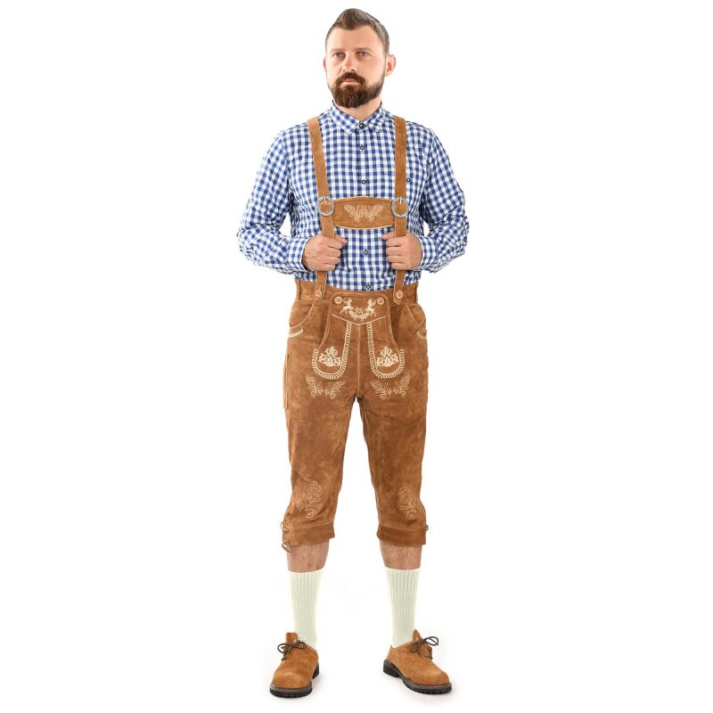 A. Salvarini Herren Trachten Lederhose Kniebundlederhose AS452 Hellbraun-Gr. 56