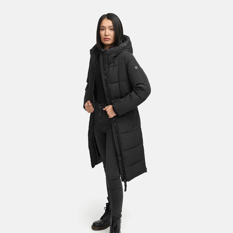 Navahoo Herbstnebel Damen Winter Steppmantel lang N072 Schwarz Größe S - Gr. 36