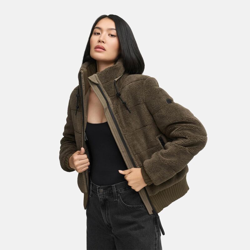 Navahoo Schneepuder Damen Herbst Winter flauschige Teddyfell Jacke gefüttert N093 Stone Brown-Größe S - Gr. 36
