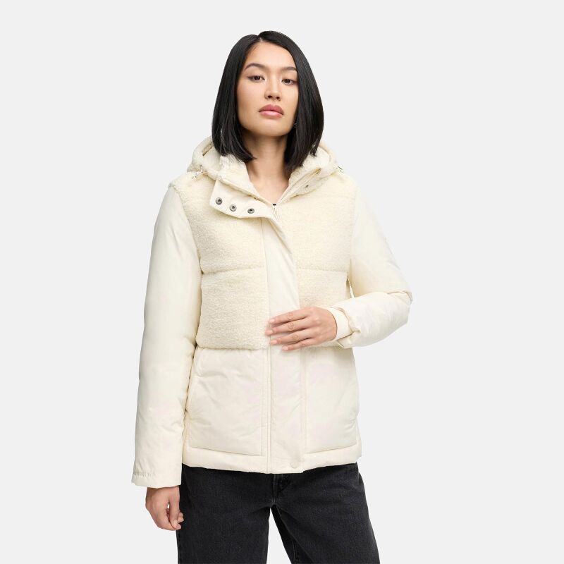 Marikoo Sheeta Damen Herbst Winter Teddyfell Jacke gefüttert N095 Offwhite Größe L - Gr. 40