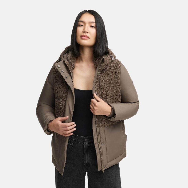 Marikoo Sheeta Damen Herbst Winter Teddyfell Jacke gefüttert N095 Stone Brown Größe M - Gr. 38