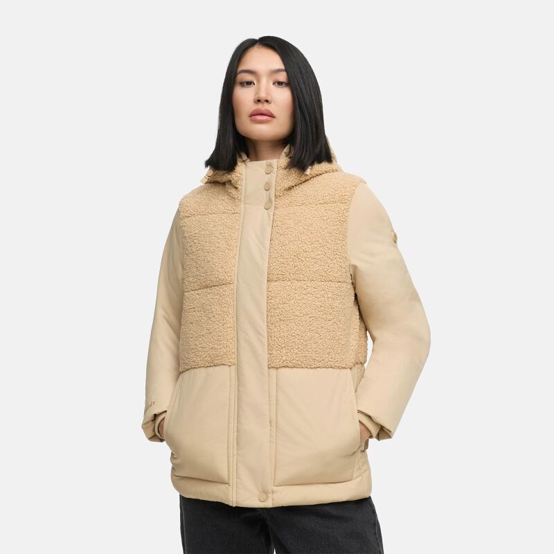 Marikoo Sheeta Damen Herbst Winter Teddyfell Jacke gefüttert N095 Beige Größe XS - Gr. 34