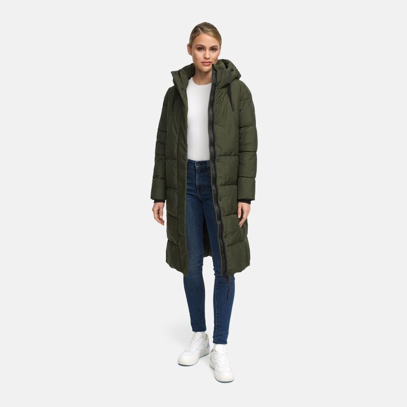Marikoo Chumanii Damen Herbst Winter Steppmantel Parka lang N057 DarkOlive Größe XXXL - Gr.46