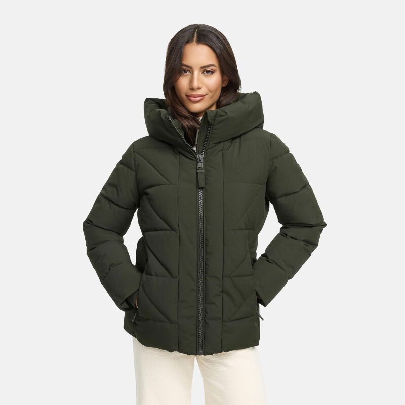 Marikoo Kuschelnasee Damen Herbst Winter Steppjacke N076 DarkOlive-Größe S - Gr. 36