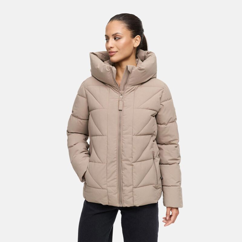 Marikoo Kuschelnasee Damen Herbst Winter Steppjacke N076 TaupeGrey-Größe S - Gr. 36