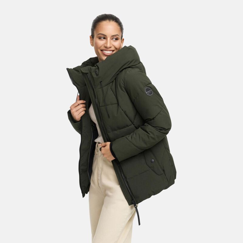 Marikoo Kuscheltatze Damen Winter Steppjacke N077 Dark Olive-Größe M - Gr. 38