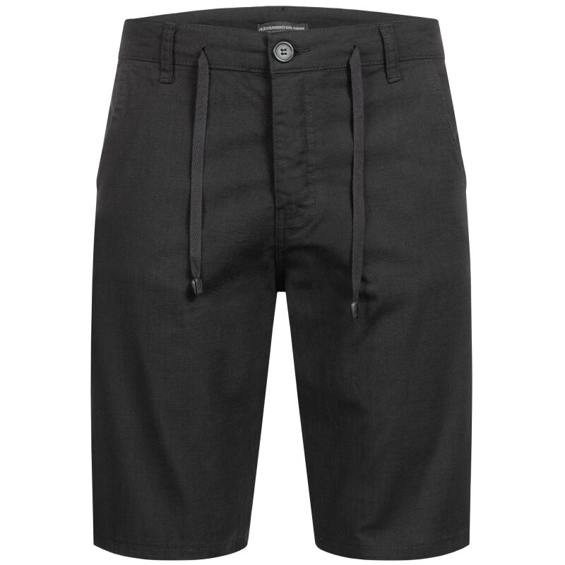 A. Salvarini Herren Leinen Shorts kurze Hose AS-408 Schwarz Größe W32