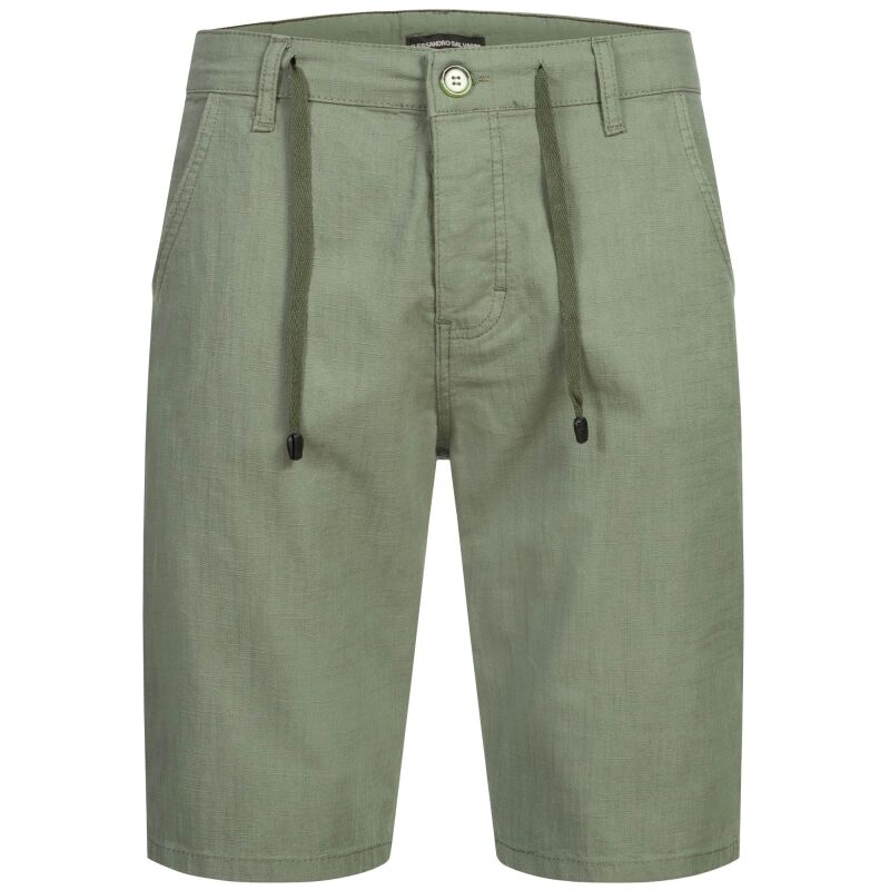 A. Salvarini Herren Leinen Shorts kurze Hose AS-408 Olive Größe W29