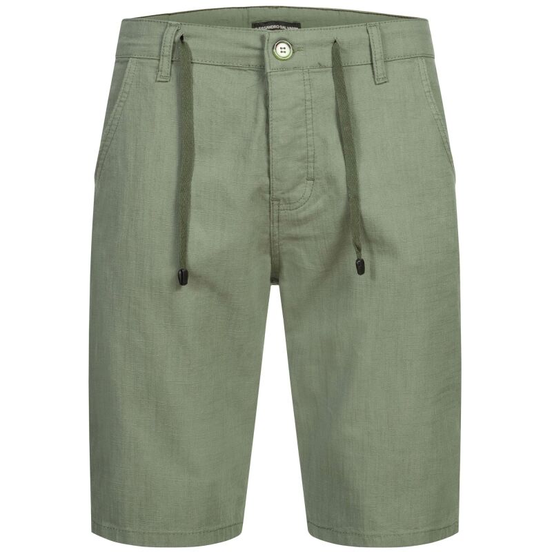 A. Salvarini Herren Leinen Shorts AS-408 Olive-W33
