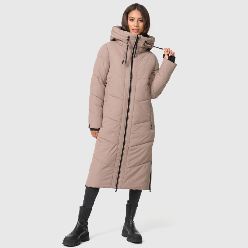 Marikoo Nadaree lange Damen Winter Steppjacke B979 Taupe Grey Größe XXXXL - Gr. 48