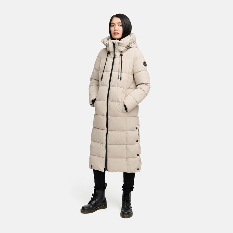 Marikoo Nadeshikoo Damen lange Winter Steppjacke B985 Light Taupe Größe M - Gr. 38