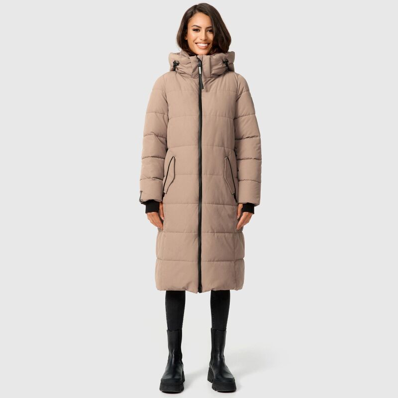 Marikoo Zuraraa lange Damen Winter Steppjacke B989 Taupe Grey Größe L - Gr. 40