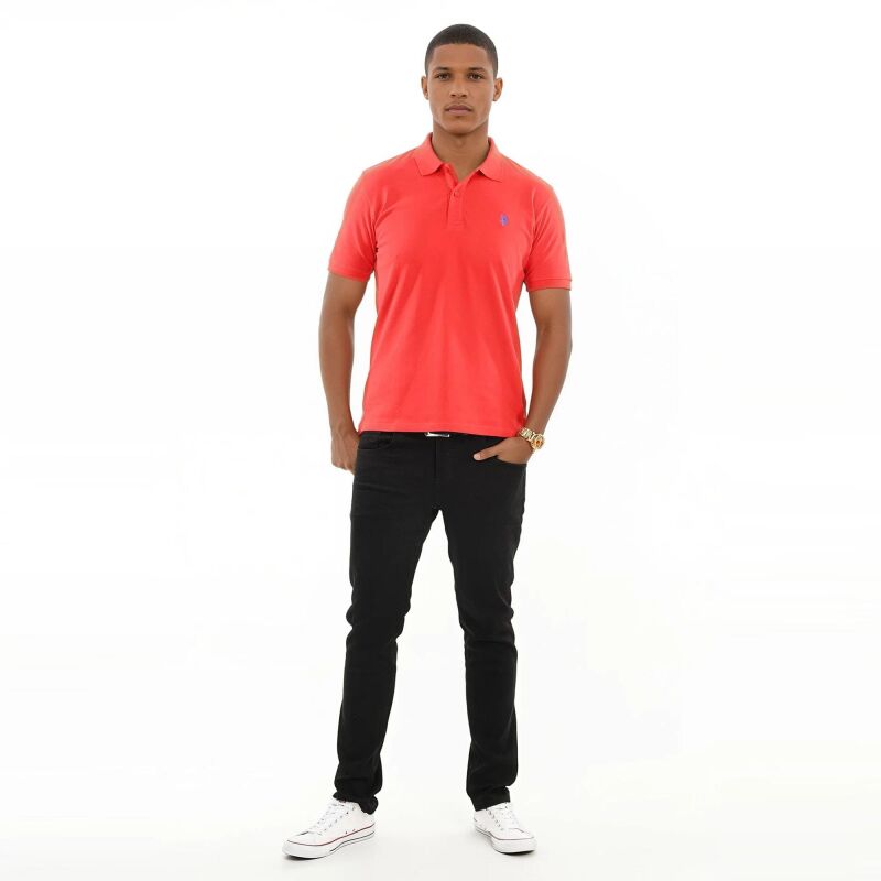 U.S. POLO ASSN. Herren Poloshirt zweifarbig Basic P001 Rot-Royal-Größe XL - Gr. XL