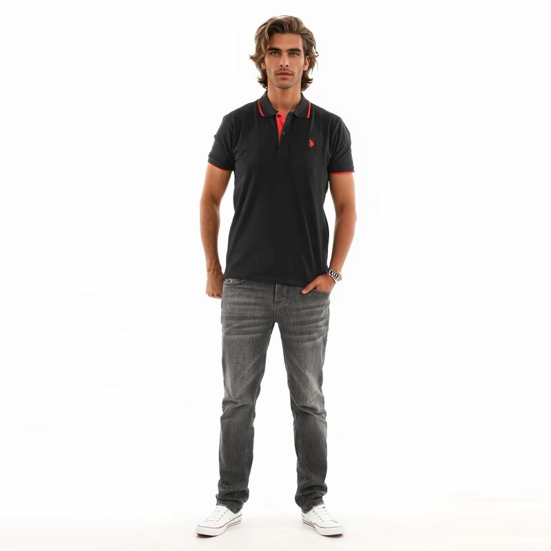 U.S. POLO ASSN. Herren Poloshirt zweifarbig Fashion P002 Schwarz-Rot-Größe M - Gr. M