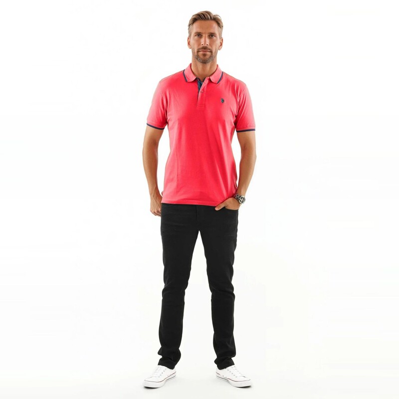 U.S. POLO ASSN. Herren Poloshirt zweifarbig Fashion P002 Coral-Navy-Größe XXL - Gr. 2XL