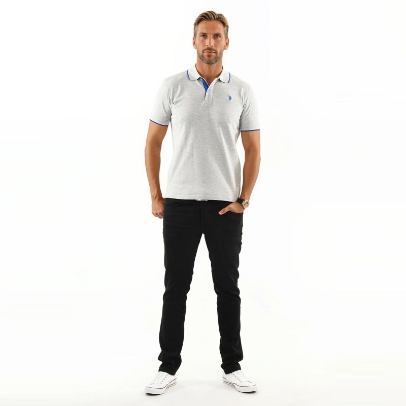 U.S. POLO ASSN. Herren Poloshirt zweifarbig Fashion P002 Grau Melange-Royal-Größe M - Gr. M