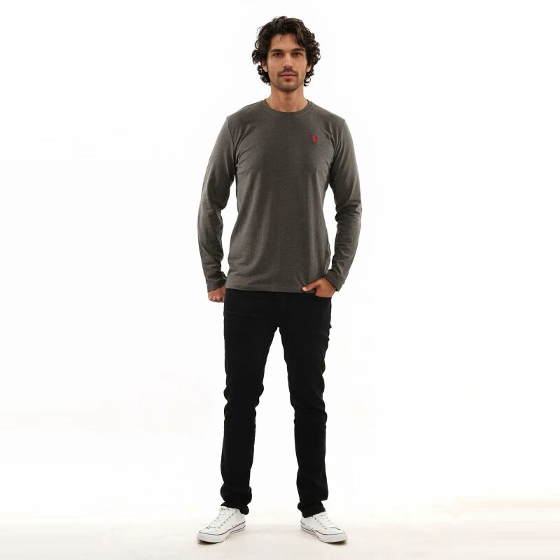 U.S. POLO ASSN. Herren Basic Shirt Longsleeve Langarm P003 Anthrazit Melange-Rot-Größe M - Gr. M