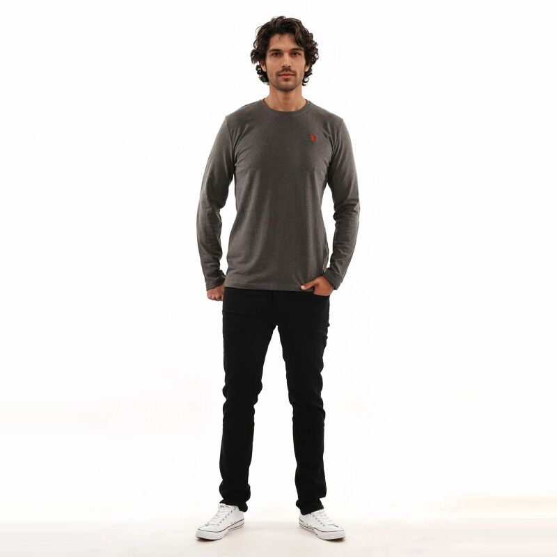 U.S. POLO ASSN. Herren Basic Shirt Longsleeve Langarm P003 Anthrazit Melange-Rot-Größe XXXL - Gr. 3XL