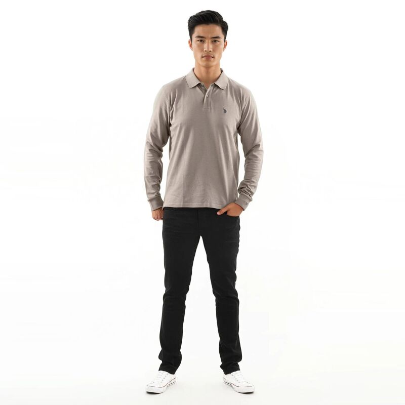 U.S. POLO ASSN. Herren Polo langarm Shirt LS Piquet P004 Dunkelgrau-Navy-Größe M - Gr. M