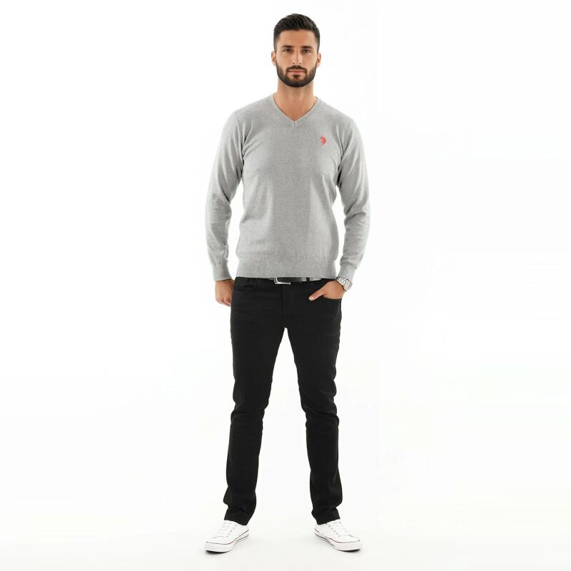 U.S. POLO ASSN. Herren V-Neck Pullover P006 Grau Melange-Navy-Größe XL - Gr. XL