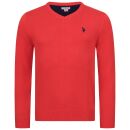 U.S. POLO ASSN. Herren V-Neck Pullover P006 Rot-Navy-Größe XL - Gr. XL