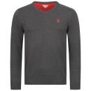 U.S. POLO ASSN. Herren V-Neck Pullover P006 Anthrazit Melange-Rot-Größe XXL - Gr. 2XL