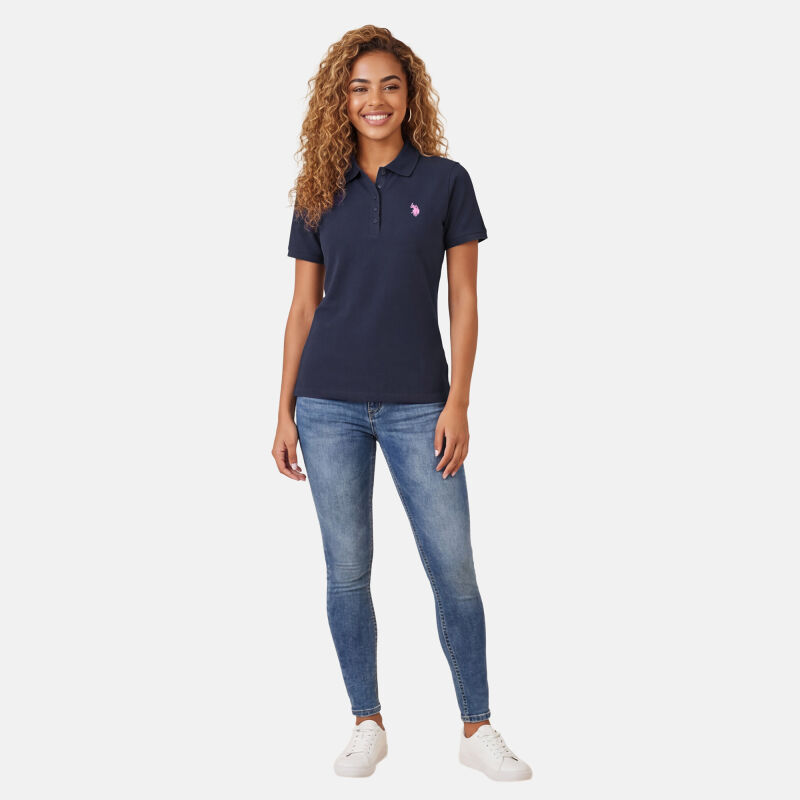 U.S. POLO ASSN. Damen Poloshirt zweifarbig P007 Navy-DustyPink-Größe XXL - Gr. 2XL