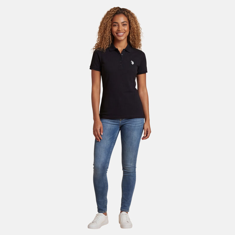 U.S. POLO ASSN. Damen Poloshirt zweifarbig P007 Schwarz-Grau-Größe S - Gr. S