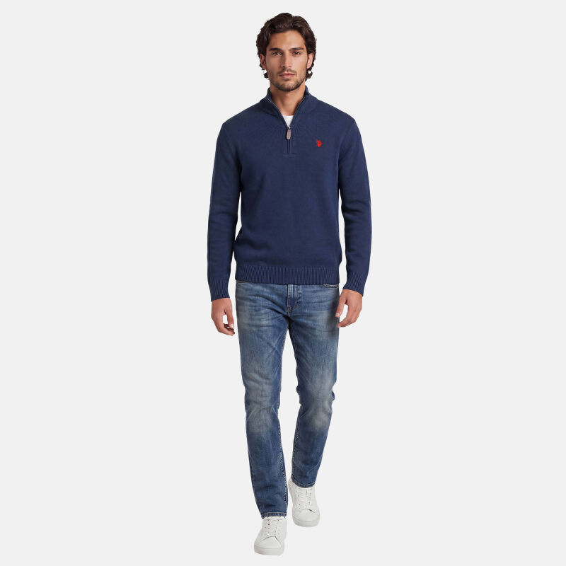 U.S. POLO ASSN. Herren Pullover Troyer P-011 Navy-Rot Größe M - Gr.M