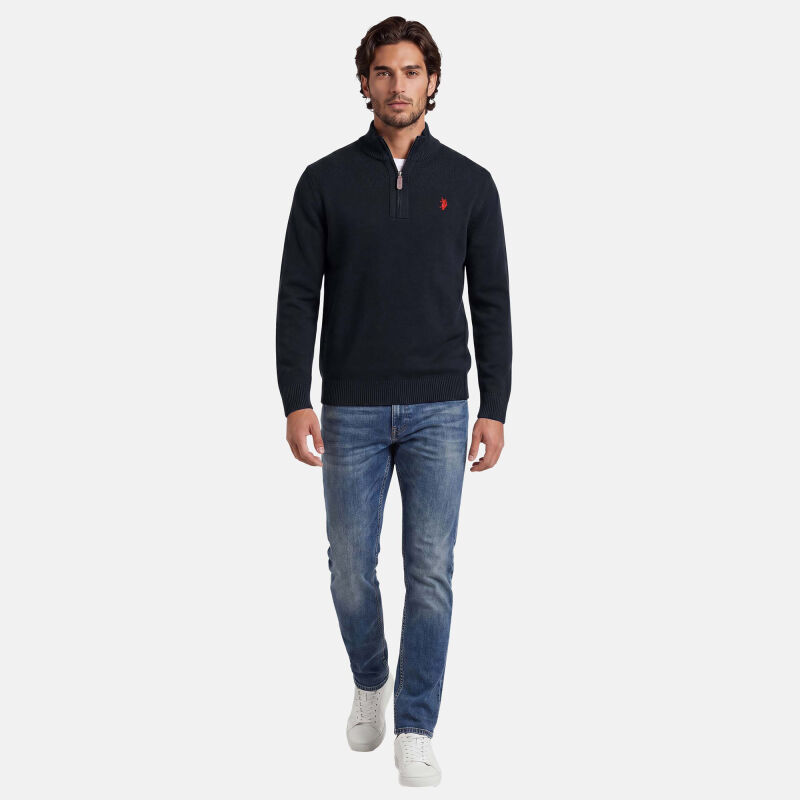 U.S. POLO ASSN. Herren Pullover Troyer P-011 Schwarz-Rot Größe M - Gr.M