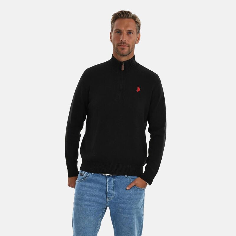U.S. POLO ASSN. Herren Pullover Troyer P-011 Schwarz-Rot Größe XL - Gr.XL