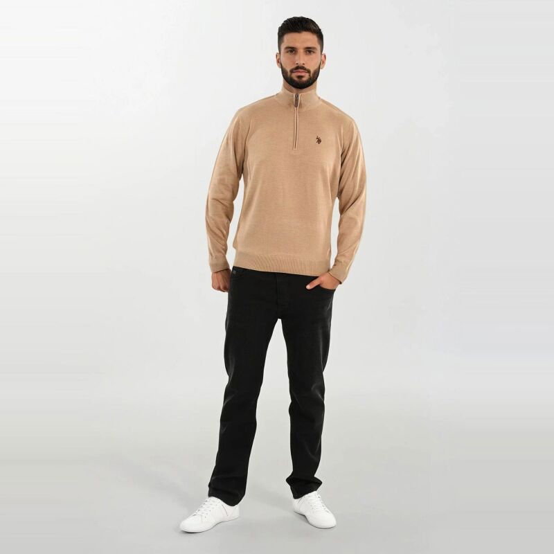 U.S. POLO ASSN. Herren Pullover Half Zip P-010 CamelMel.-Braun Größe M - Gr.M