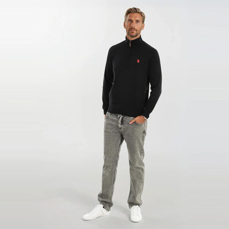 U.S. POLO ASSN. Herren Pullover Half Zip P-010 Schwarz-Rot Größe L - Gr.L