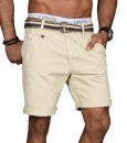 Indicode Herren Chino Shorts kurze Hose inkl. Gürtel B499 Beige Größe XXL - Gr. 2XL
