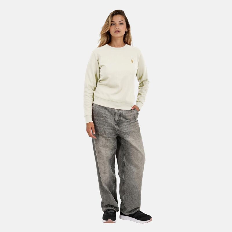 U.S. POLO ASSN. Damen Sweatshirt Pullover P016 Weiss/Sand-Beige-Größe M - Gr. M