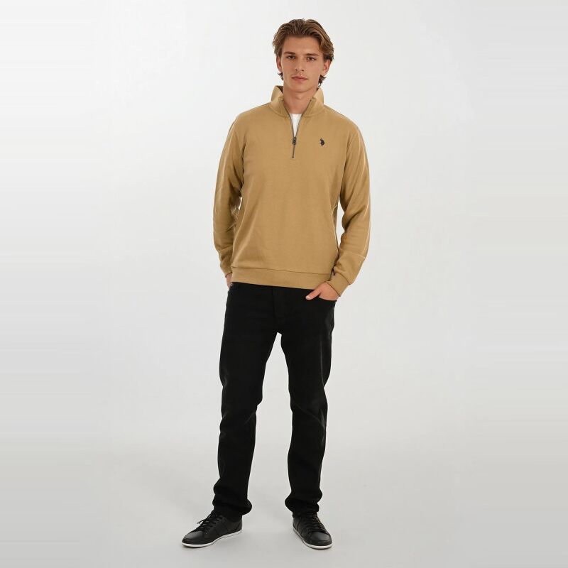 U.S. POLO ASSN. Herren Pullover Half Zip P017 Beige/Safari-Navy-Größe S - Gr. S