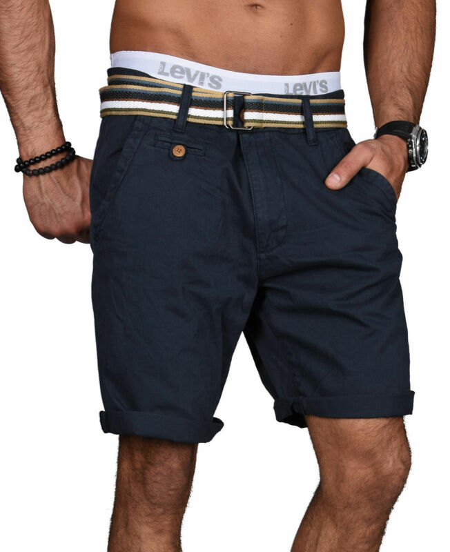 Indicode Herren Chino Shorts kurze Hose inkl. Gürtel B499 Navy Größe L - Gr. L