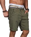 Indicode Herren Chino Shorts kurze Hose inkl. Gürtel B499 Olive-Größe M - Gr. M