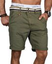 Indicode Herren Chino Shorts kurze Hose inkl. Gürtel B499 Olive Größe L - Gr. L