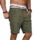 Indicode Herren Chino Shorts kurze Hose inkl. Gürtel B499 Olive Größe L - Gr. L